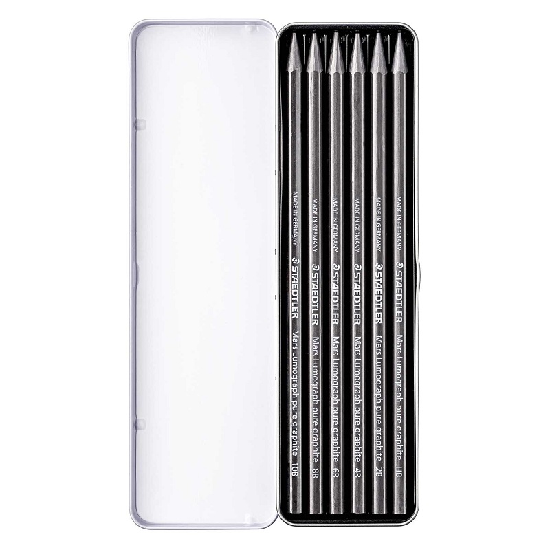 Tužky celografitové STAEDTLER Mars Lumograph, 6ks v kovové krabičce