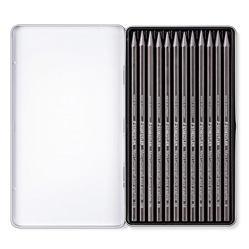 Tužky celografitové STAEDTLER Mars Lumograph, 12ks v kovové krabičce