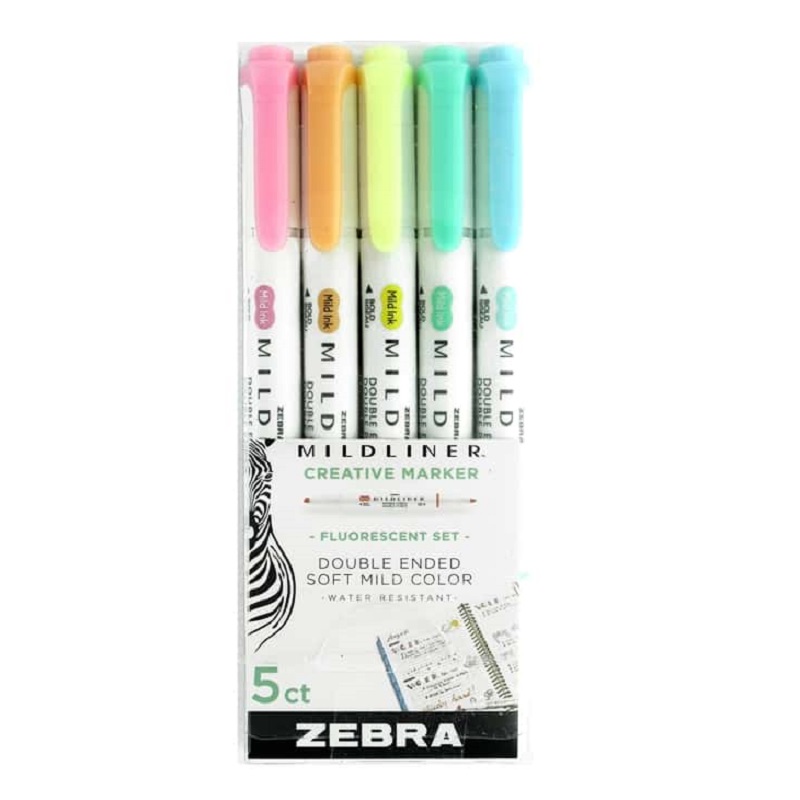 Zvýrazňovače ZEBRA Mildliner, 5ks Fluorescent