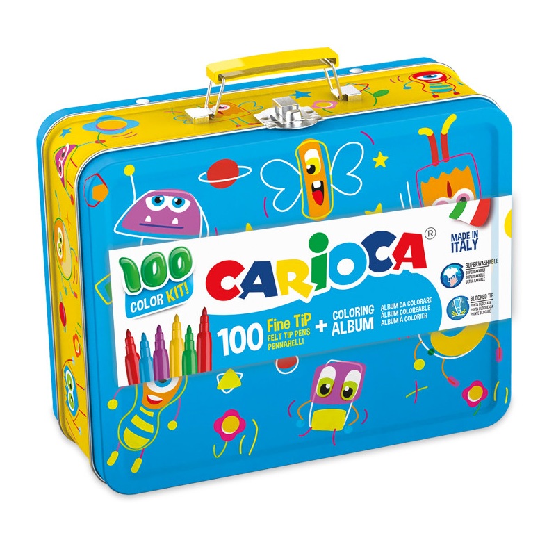 CARIOCA Fixy CARIOCA, 100ks v kovové krabičce + omalovánky