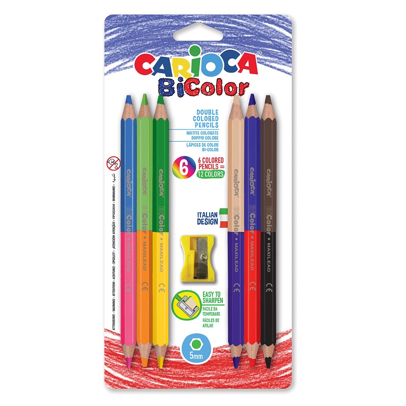 Pastelky CARIOCA BiColor Maxi, 6ks oboustranné + ořezávátko