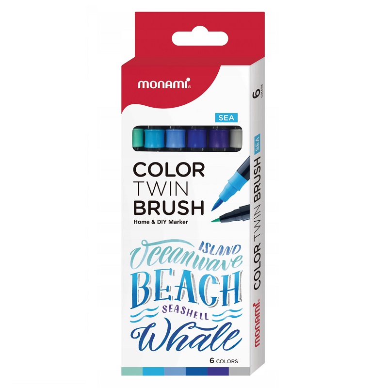 MONAMI akvarelový Color Twin Brush, 6ks Sea