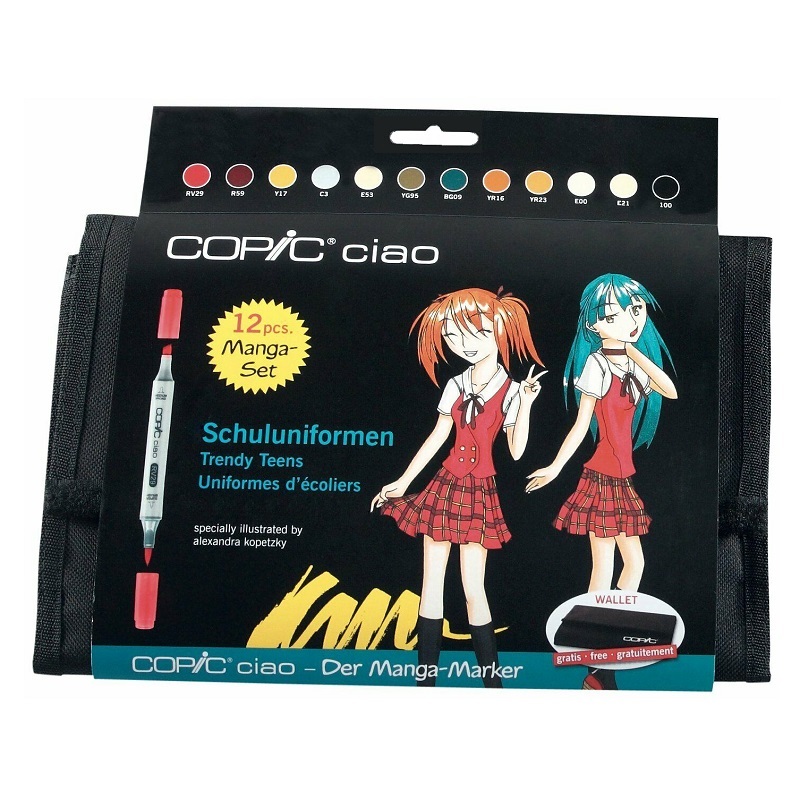 Lihové fixy COPIC Ciao oboustranné Brush & Chisel 12ks, Manga trendy tóny v penále
