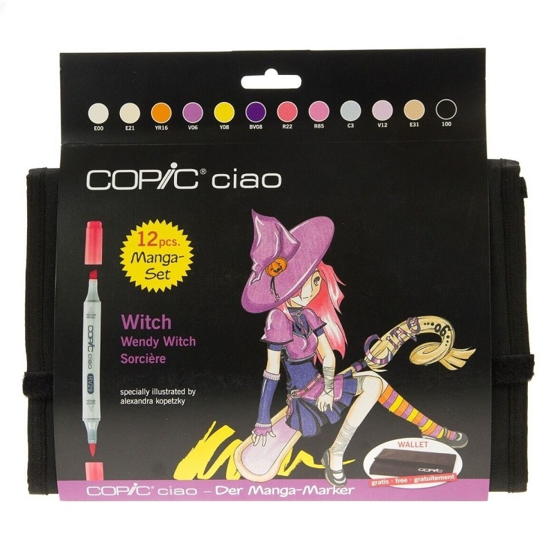 Lihové fixy COPIC Ciao oboustranné Brush & Chisel 12ks, Manga čarodějnické tóny v penále