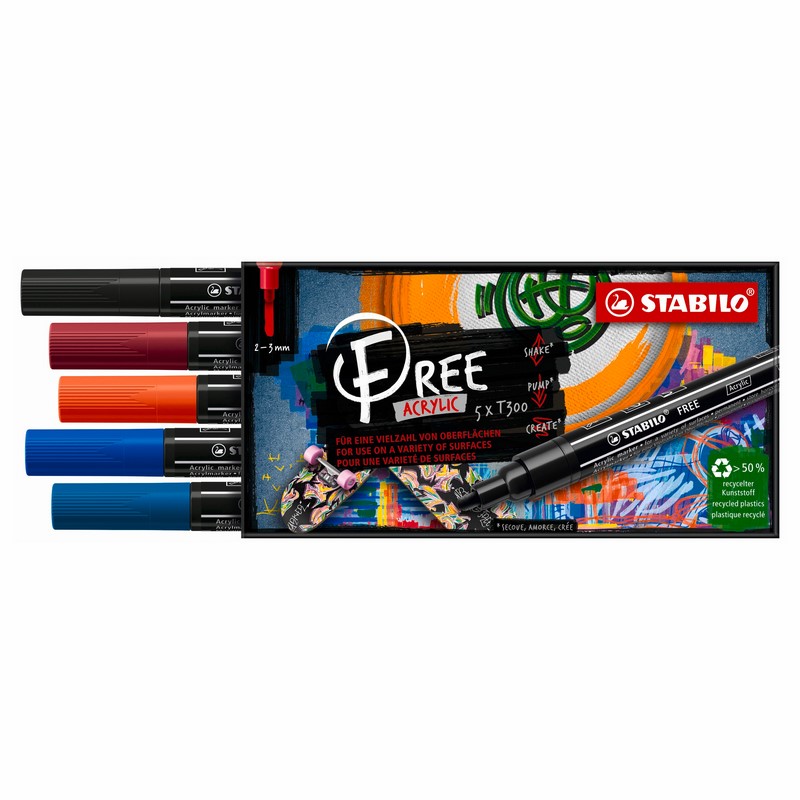 Akrylový popisovač STABILO Free T300 kulatý, 5ks Urban