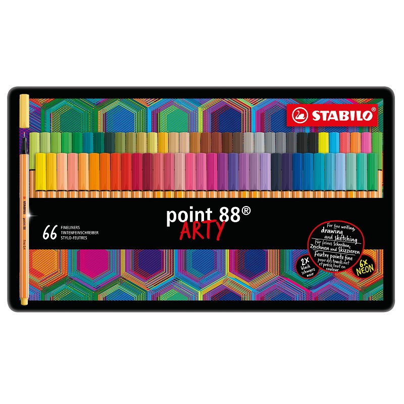 Liner STABILO point 88, 66ks ARTY v kovové krabičce