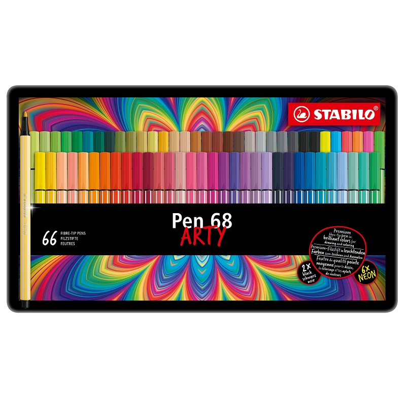 Fix STABILO Pen 68, 66ks ARTY v kovové krabičce
