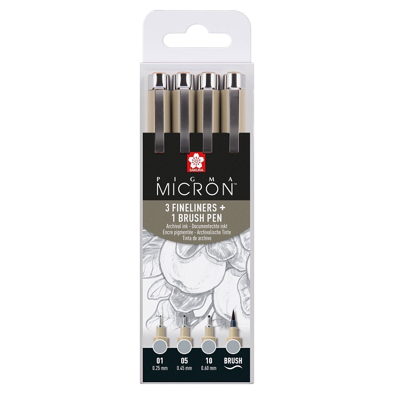 Sakura PIGMA MICRON, set 4ks LIGHT COOL GRAY