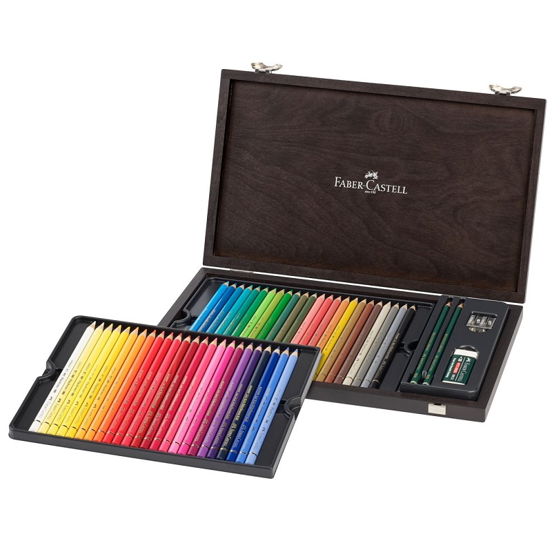 FABER-CASTELL olejové pastelky POLYCHROMOS, 48ks + 4ks příslušenství v dřevěném kufříku
