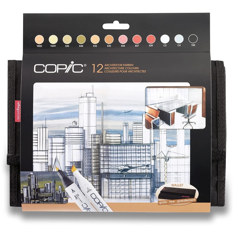 Lihové fixy COPIC Classic oboustranné Fine & Chisel 12ks, pro architekturu v penále