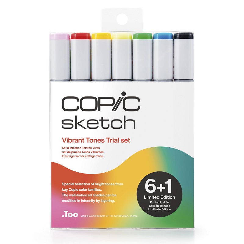 Lihové fixy COPIC Sketch oboustranné Brush & Chisel 6+1ks, jasné tóny