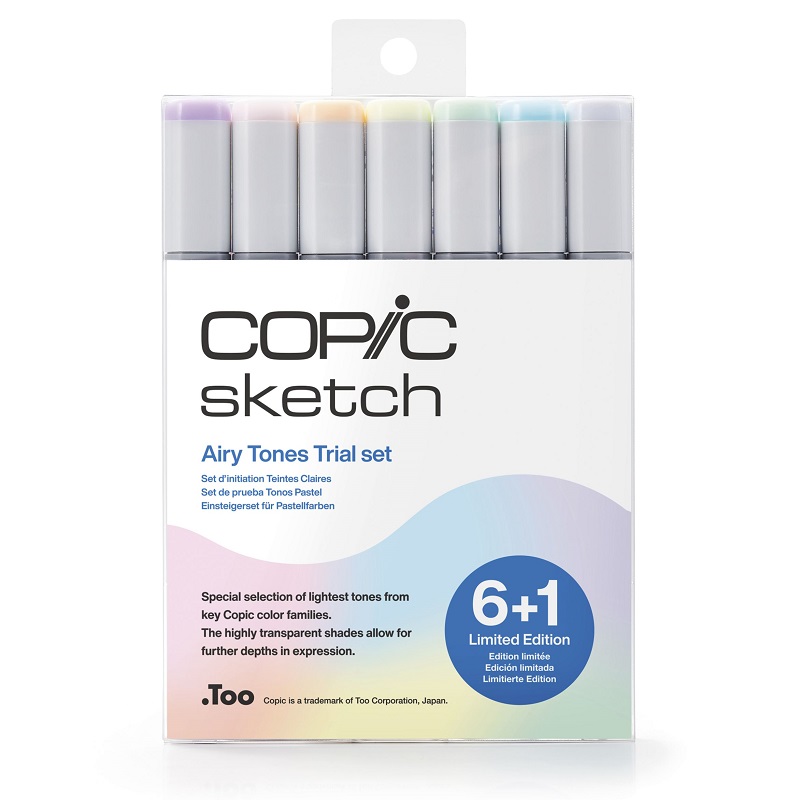 Lihové fixy COPIC Sketch oboustranné Brush & Chisel 6+1ks, vzdušné tóny