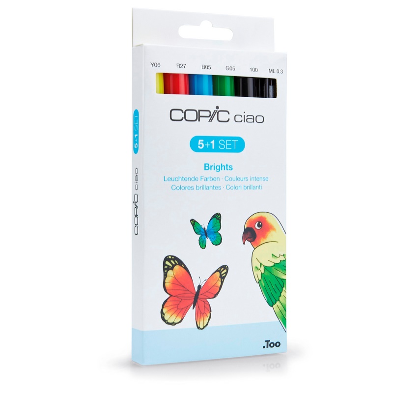 Lihové fixy COPIC Ciao oboustranné Brush & Chisel 5+1ks, jasné tóny