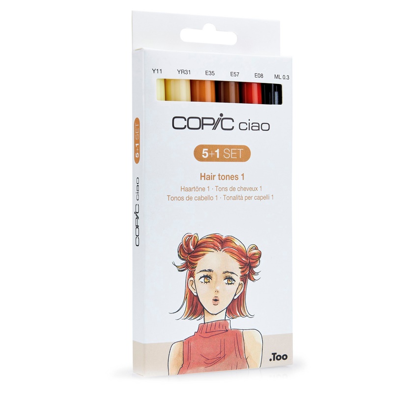 Lihové fixy COPIC Ciao oboustranné Brush & Chisel 5+1ks, vlasové tóny A