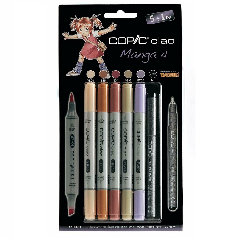 Lihové fixy COPIC Ciao oboustranné Brush & Chisel 5+1ks, Manga 4