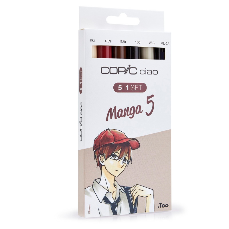Lihové fixy COPIC Ciao oboustranné Brush & Chisel 5+1ks, Manga 5