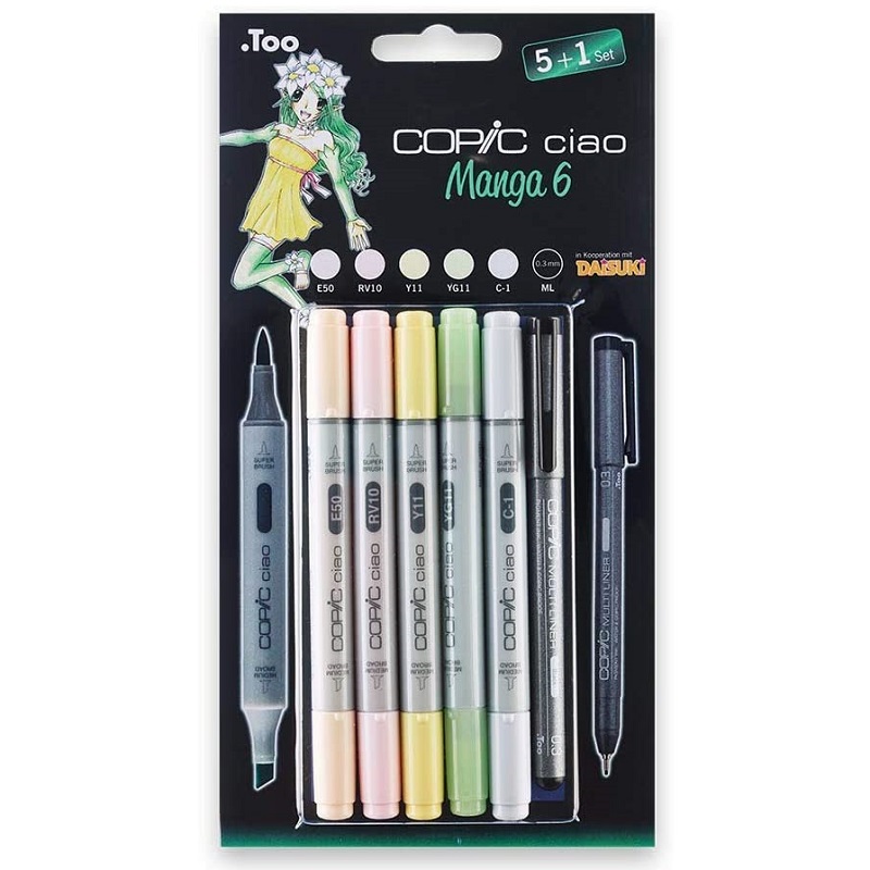 Lihové fixy COPIC Ciao oboustranné Brush & Chisel 5+1ks, Manga 6