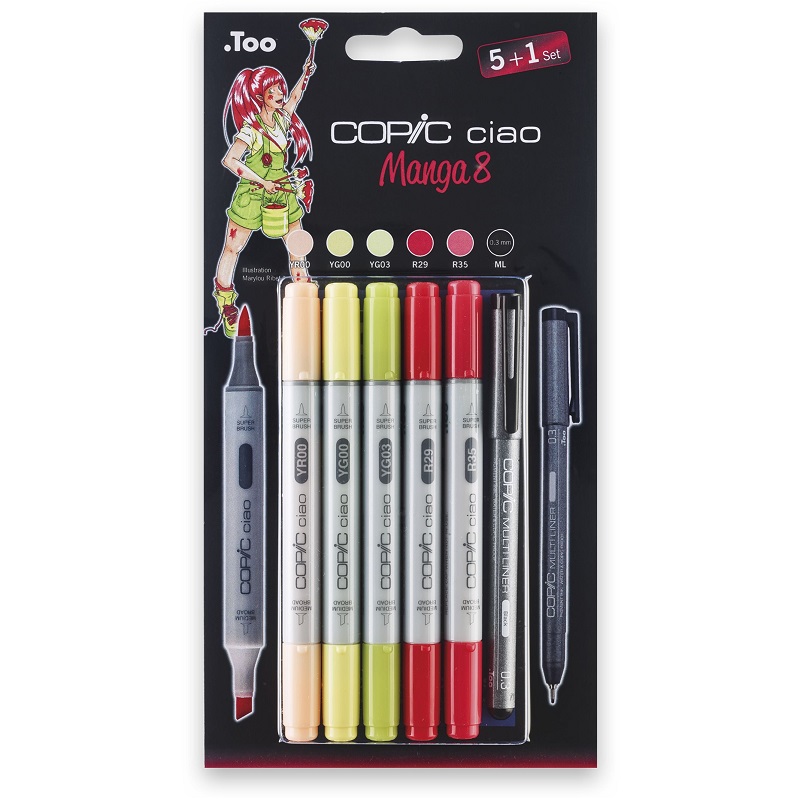 Lihové fixy COPIC Ciao oboustranné Brush & Chisel 5+1ks, Manga 8