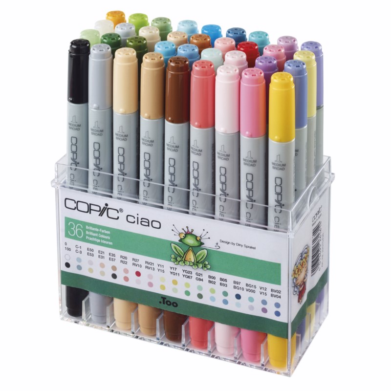 Lihové fixy COPIC Ciao oboustranné Brush & Chisel 36ks, jasné tóny