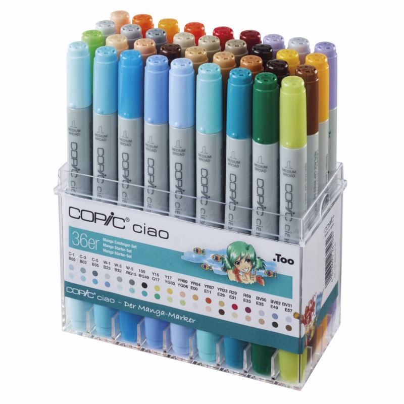 Lihové fixy COPIC Ciao oboustranné Brush & Chisel 36ks, tóny Manga