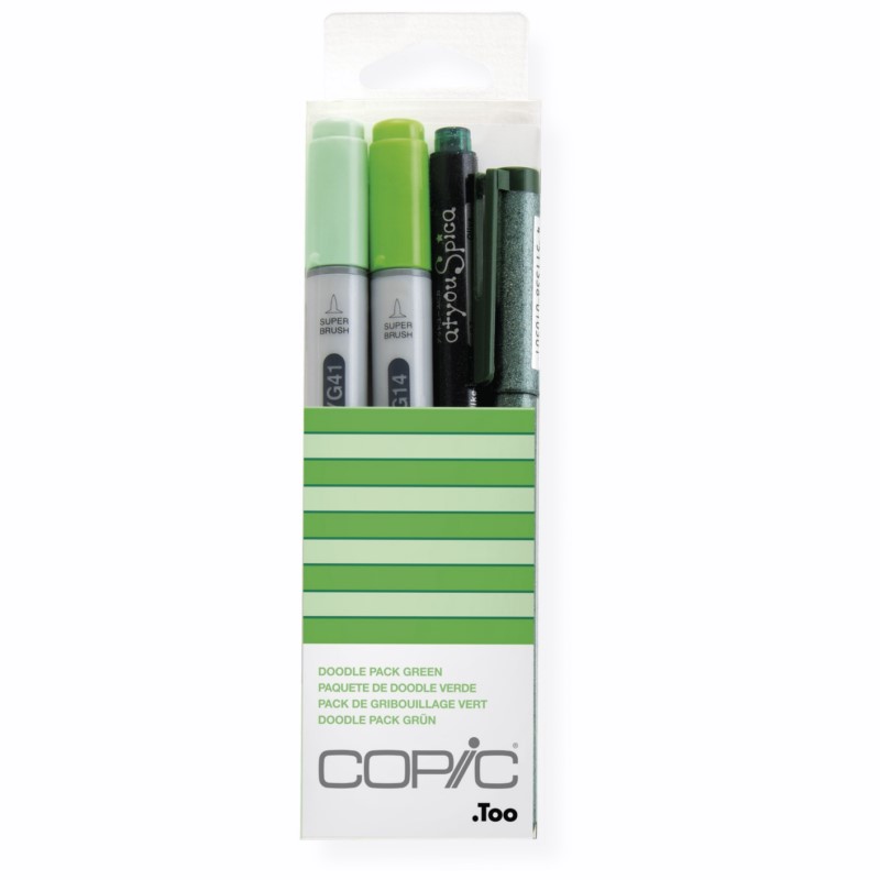 Lihové fixy COPIC Ciao oboustranné Brush & Chisel 2+2ks, Doodle Kit zelený