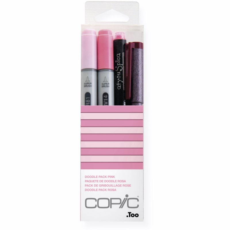 Lihové fixy COPIC Ciao oboustranné Brush & Chisel 2+2ks, Doodle Kit růžový