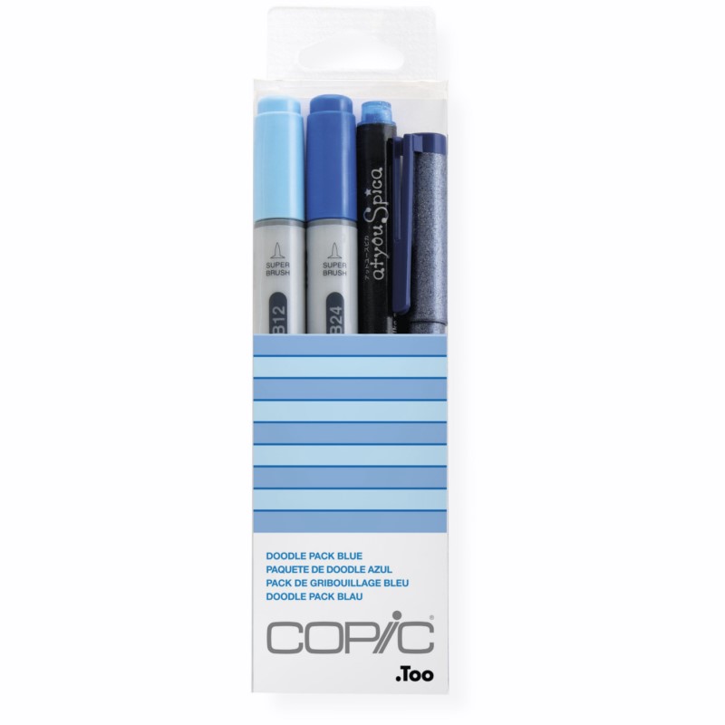 Lihové fixy COPIC Ciao oboustranné Brush & Chisel 2+2ks, Doodle Kit modrý