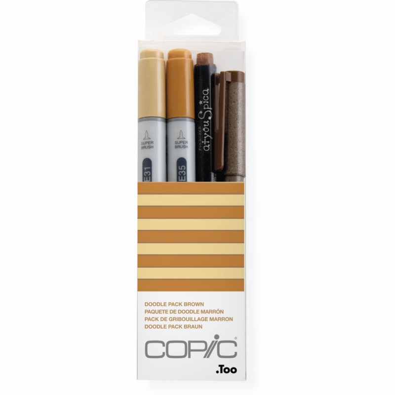 Lihové fixy COPIC Ciao oboustranné Brush & Chisel 2+2ks, Doodle Kit hnědý