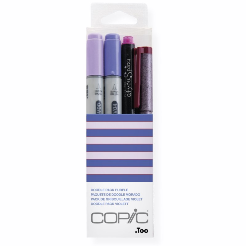 Lihové fixy COPIC Ciao oboustranné Brush & Chisel 2+2ks, Doodle Kit fialový