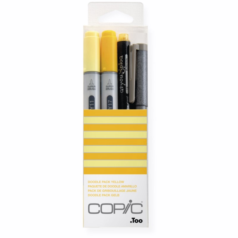 Lihové fixy COPIC Ciao oboustranné Brush & Chisel 2+2ks, Doodle Kit žlutý