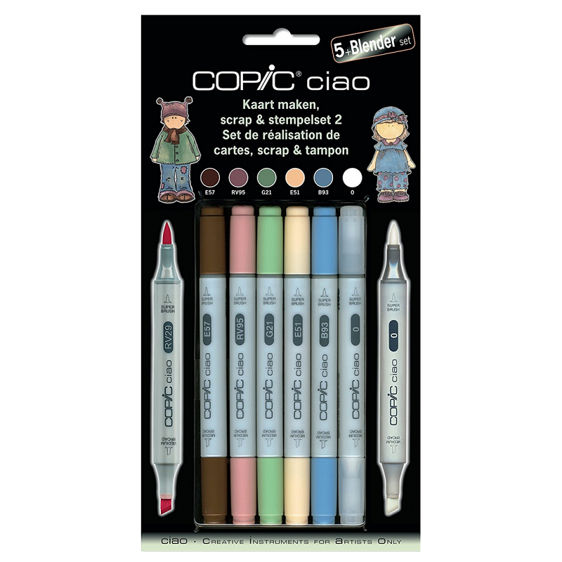 Lihové fixy COPIC Ciao oboustranné Brush & Chisel 5+1ks, Card, Scrap a Stempelset