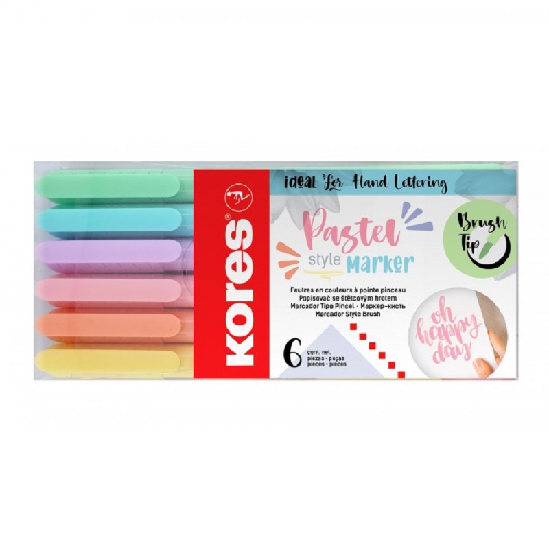 KORES štětcové fixy Style Marker, 6ks pastelové
