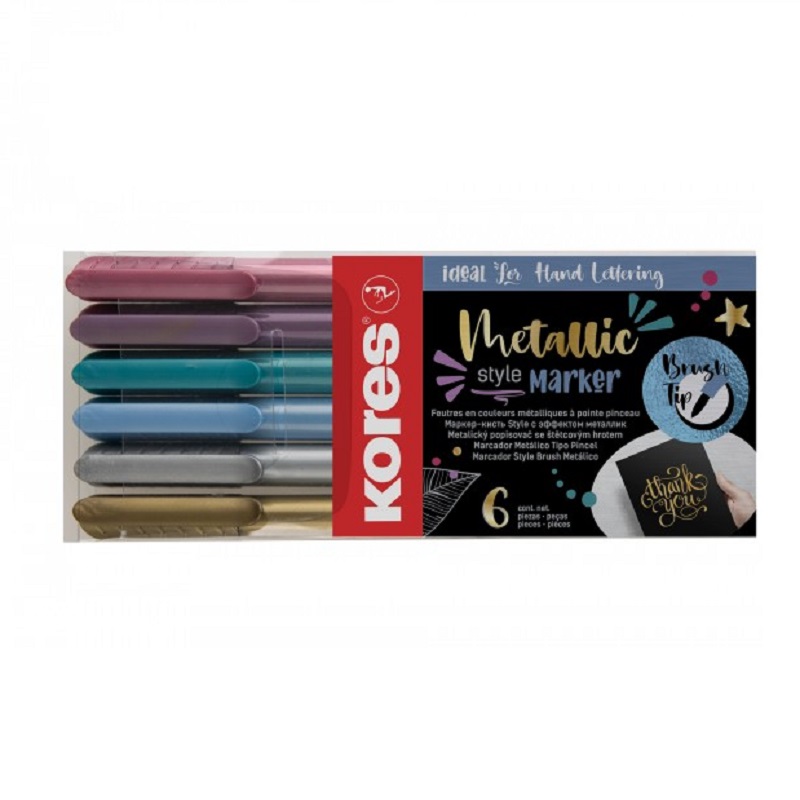 KORES štětcové fixy Style Marker, 6ks metalické