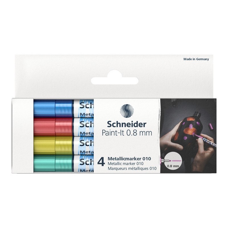 Akrylový popisovač SCHNEIDER Paint-It 0,8mm, 4ks metalické základní