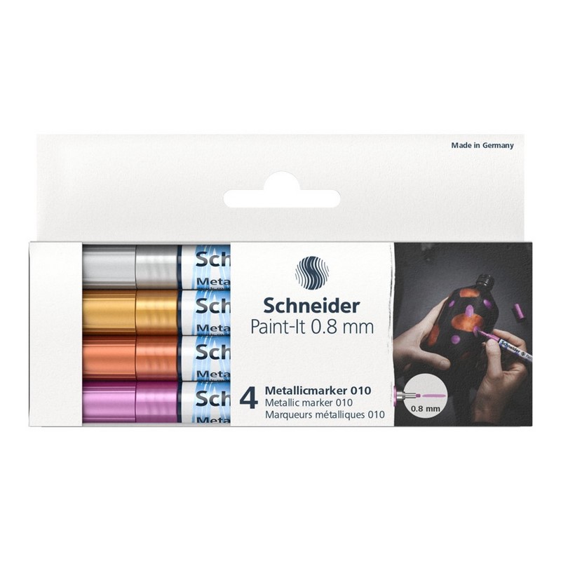 Akrylový popisovač SCHNEIDER Paint-It 0,8mm, 4ks metalické kreativní