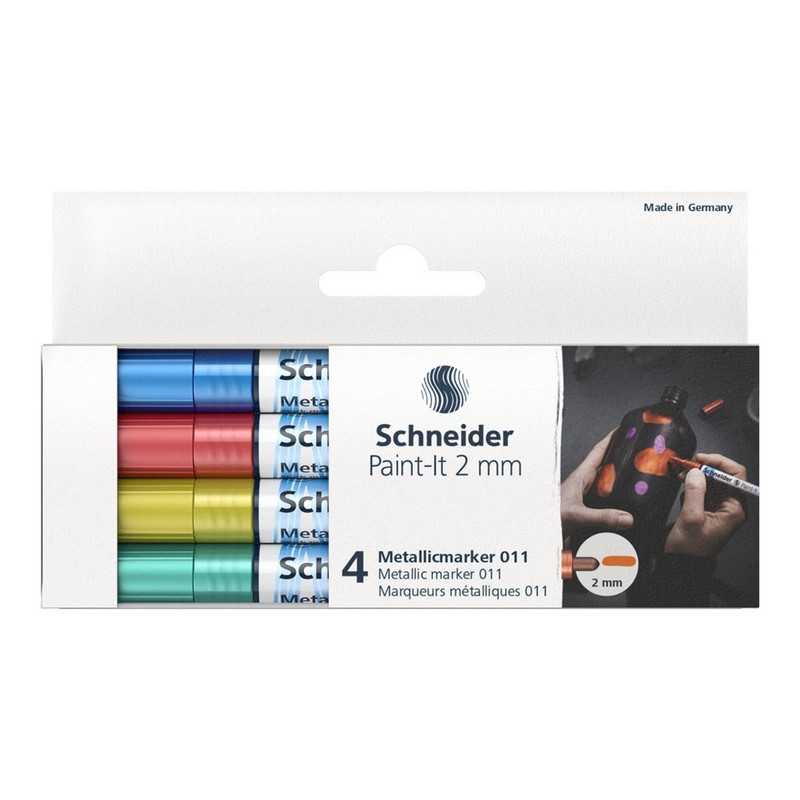 Akrylový popisovač SCHNEIDER Paint-It 2mm, 4ks metalické základní