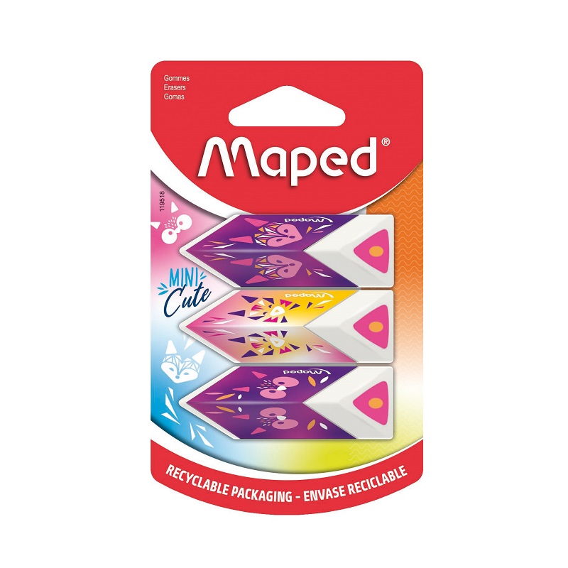 Guma MAPED Pyramide Mini Cute, 3ks růžové / modré