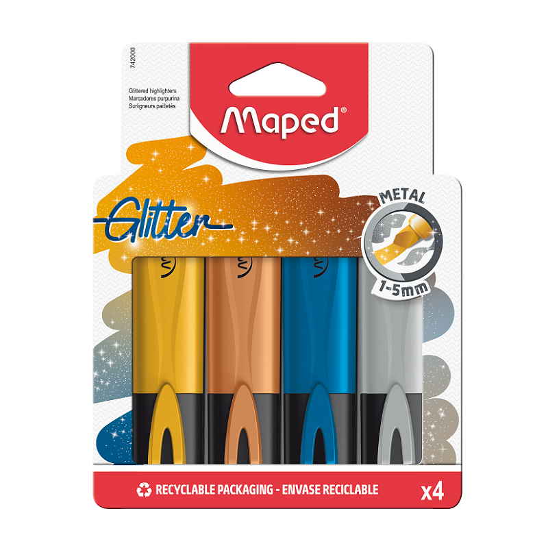 Zvýrazňovač MAPED Fluo Peps třpytivý, 4ks Metallic