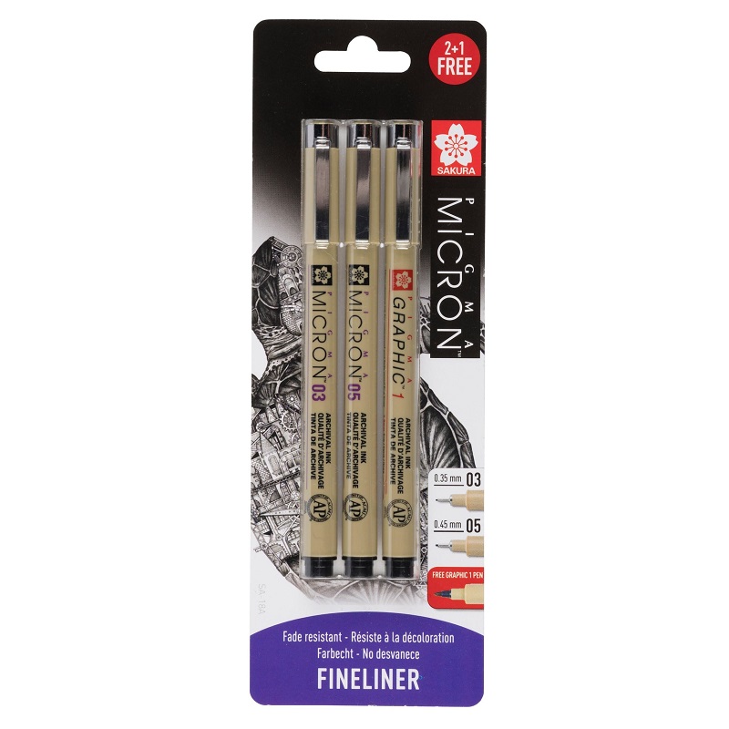 Sakura PIGMA MICRON, set 2+1ks Graphic