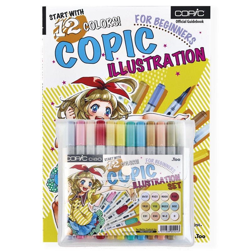 Lihové fixy COPIC Ciao oboustranné Brush & Chisel 12ks, Illustration Set s příslušenstvím
