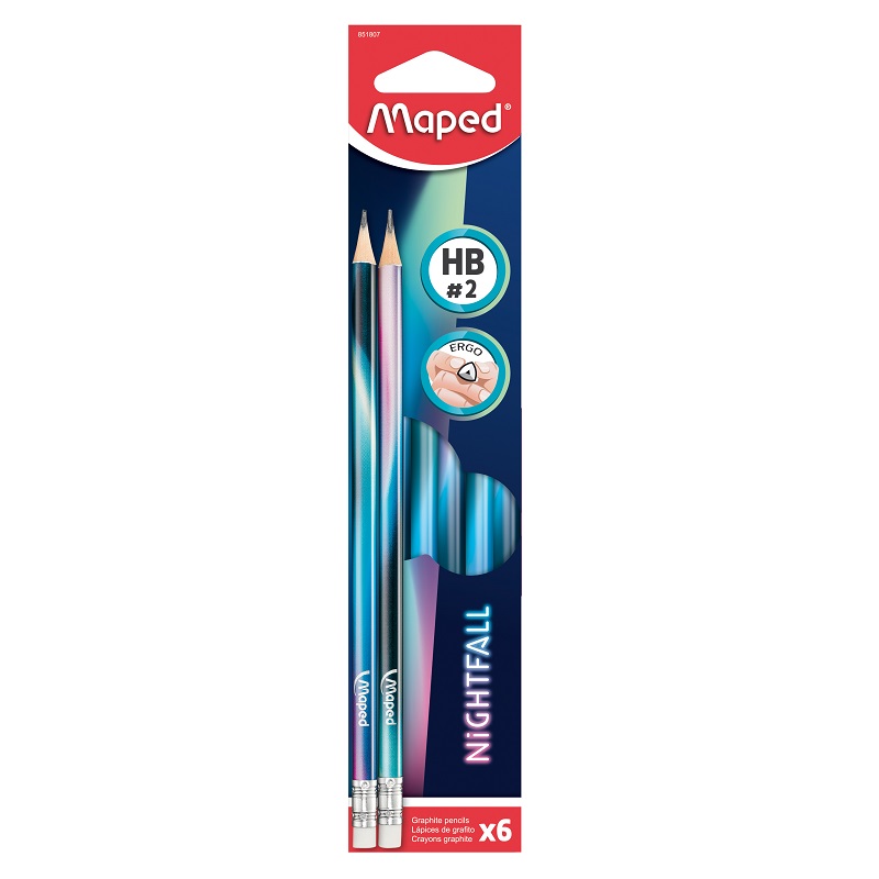 Tužky MAPED Black Peps Nightfall s gumou, 6ks