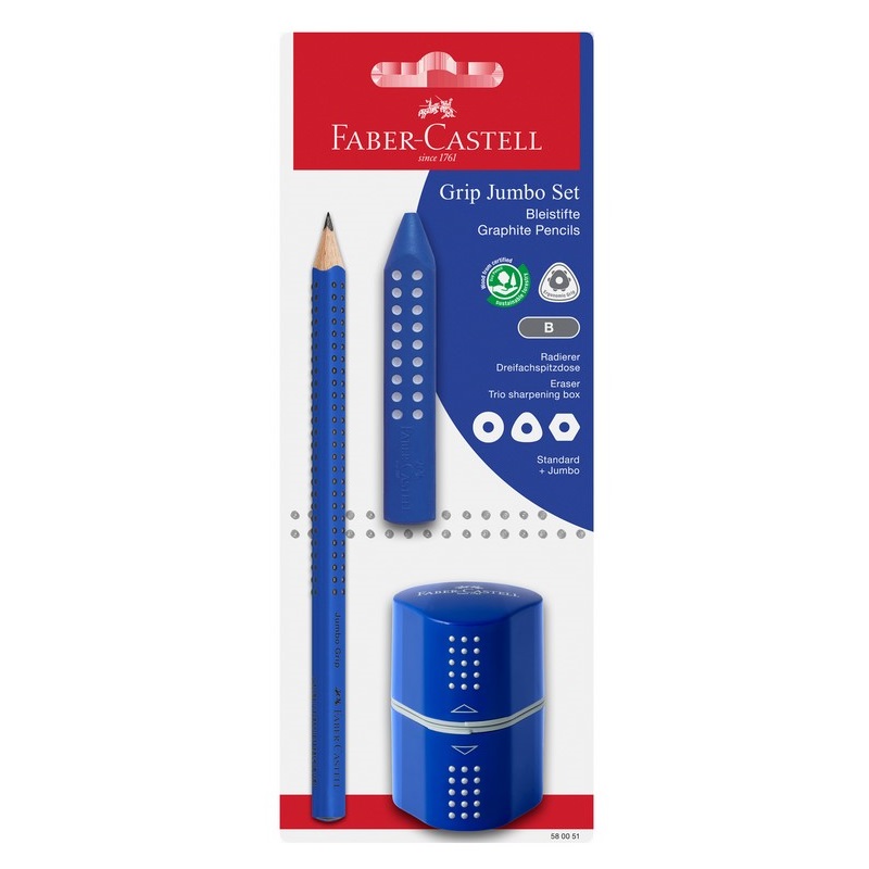 FABER-CASTELL grafitová tužka Grip JUMBO, B s příslušenstvím