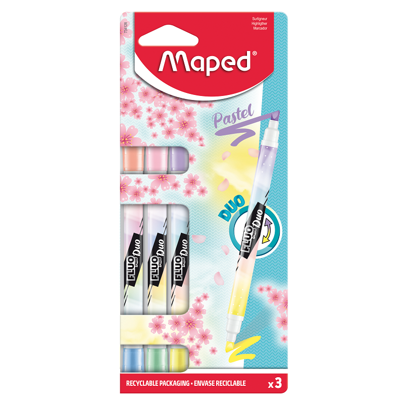 Zvýrazňovač MAPED Fluo Peps Duo, 3ks pastelové