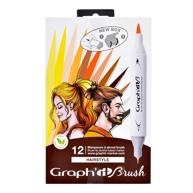 Lihové fixy GRAPH'IT oboustranné Brush & Chisel, 12ks Hairstyle