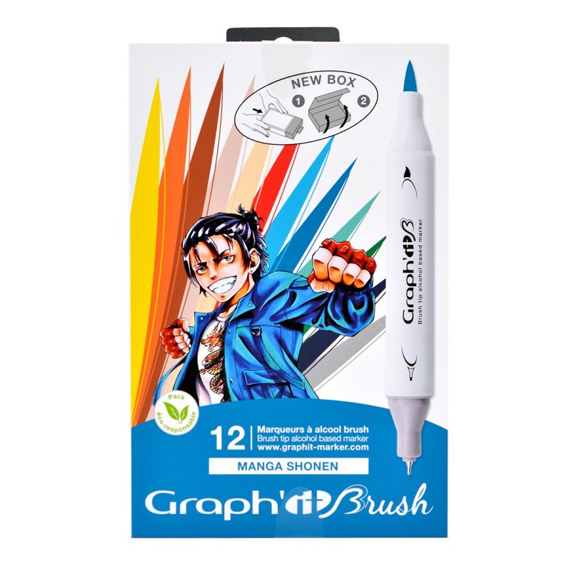 Lihové fixy GRAPH'IT oboustranné Brush & Chisel, 12ks Manga Shonen