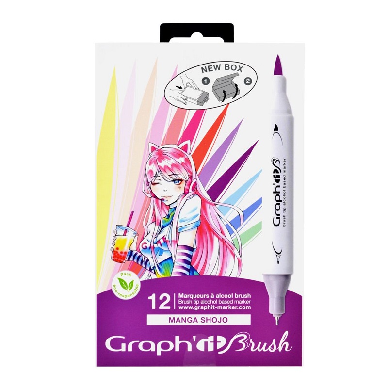 Lihové fixy GRAPH'IT oboustranné Brush & Chisel, 12ks Manga Shojo