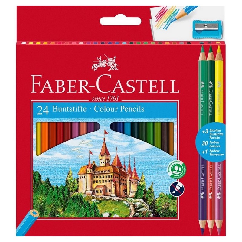 FABER-CASTELL Školní pastelky FABER-CASTELL, 24ks + 3ks oboustranných s ořezávátkem