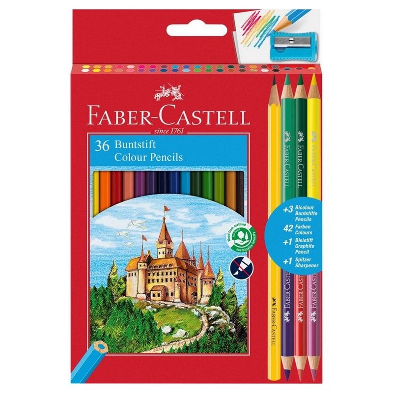 FABER-CASTELL Školní pastelky FABER-CASTELL, 36ks + 3ks oboustranných s ořezávátkem a tužkou