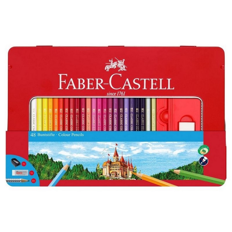 FABER-CASTELL Školní pastelky FABER-CASTELL, 48ks v kovové krabičce s příslušenstvím