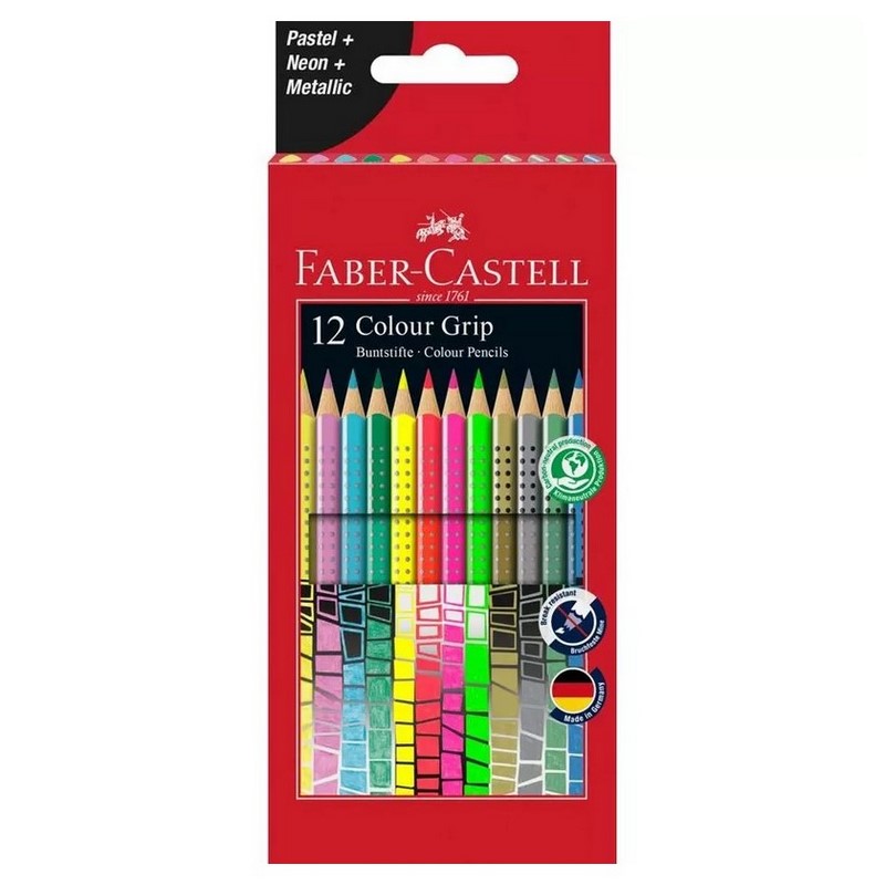 Školní akvarelové pastelky FABER-CASTELL Grip, 12ks speciální barvy